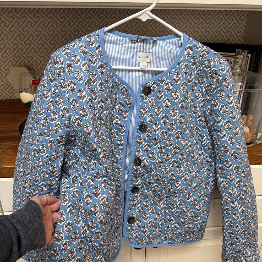 NWT J Crew Blue and Pink Blockprint Patterned Women's Blazer